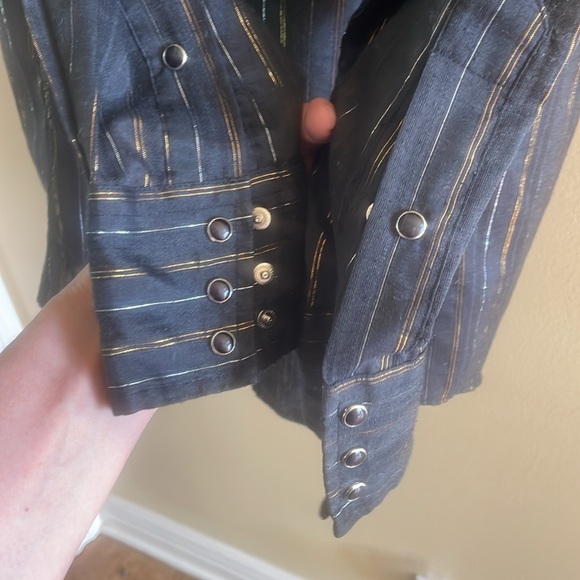 Panhandle Slim Pearl Snap Black With Gold Threading Long Sleeve Shirt Size 16-35 - Picture 8 of 14